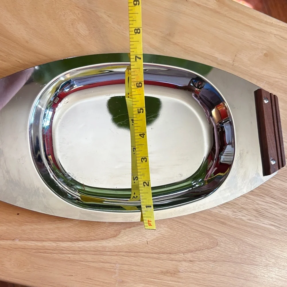 Vintage Kromex Mid-Century Modern Serving Tray with Faux Wood Handles